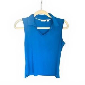 Lady Hagen Sleeveless V-Neck Polo Top in Bright Blue Size S